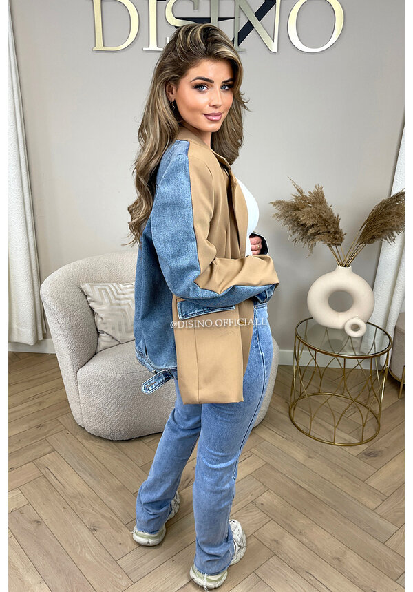 CAMEL - 'ZENDAYA BLAZER' - PREMIUM QUALITY HALF DENIM HALF BLAZER JACKET