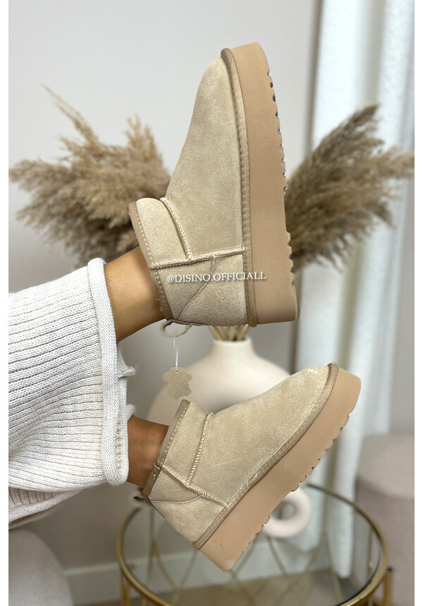 BEIGE - 'REAL LEATHER UGGIES' - HIGH PLATEAU INSPIRED BOOTS