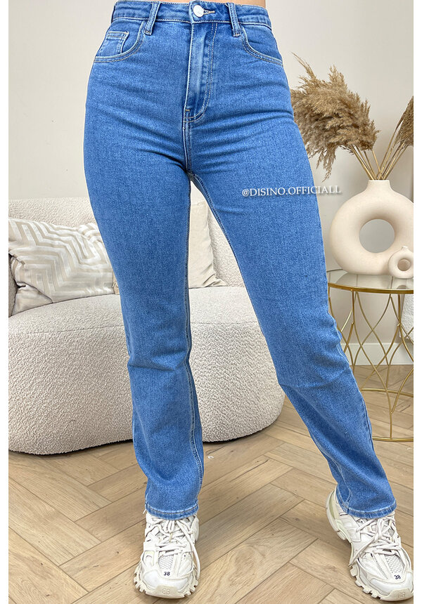 BLUE - 'CALIFORNIA' - PERFECT FIT STRETCH HIGH WAIST STRAIGHT LEG JEANS