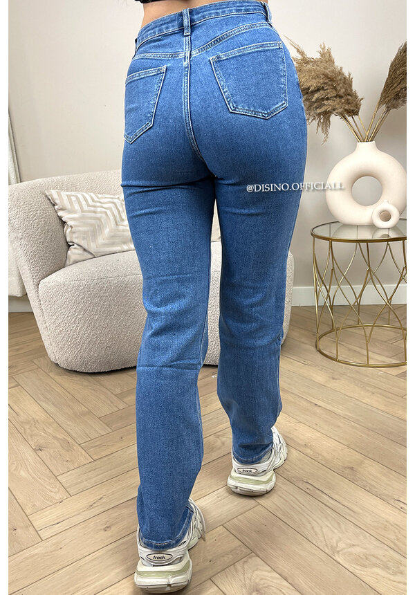 BLUE - 'CALIFORNIA' - PERFECT FIT STRETCH HIGH WAIST STRAIGHT LEG JEANS