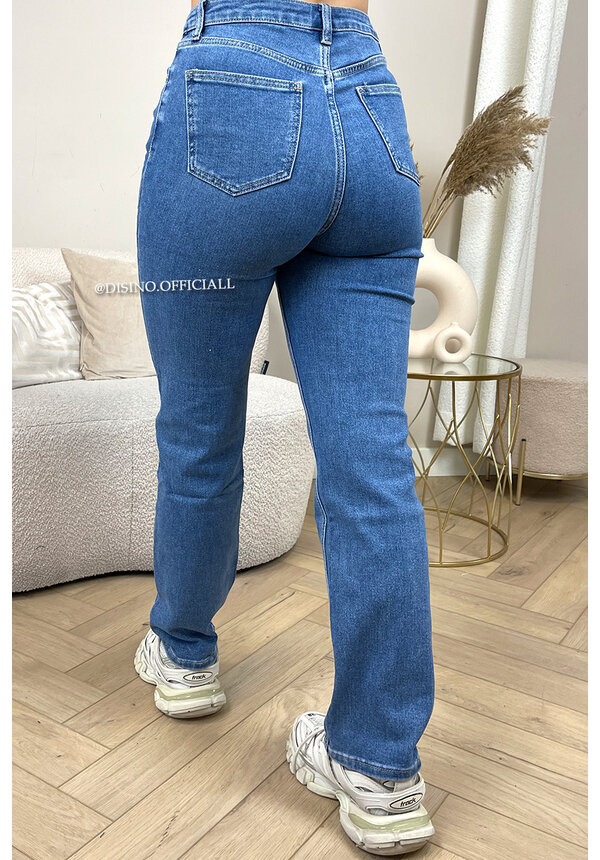 BLUE - 'CALIFORNIA' - PERFECT FIT STRETCH HIGH WAIST STRAIGHT LEG JEANS