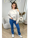 BEIGE - 'ROMY' - FLEECE ONE SHOULDER SWEATER