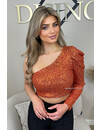 ORANGE - 'NORA' - SPARKLE ONE ARM ALL OVER SEQUIN TOP