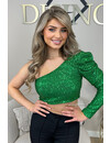 GREEN - 'NORA' - SPARKLE ONE ARM ALL OVER SEQUIN TOP