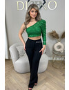 GREEN - 'NORA' - SPARKLE ONE ARM ALL OVER SEQUIN TOP