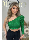 GREEN - 'NORA' - SPARKLE ONE ARM ALL OVER SEQUIN TOP