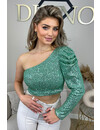 MINT GREEN - 'NORA' - SPARKLE ONE ARM ALL OVER SEQUIN TOP