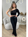 BLACK - 'NORA' - SPARKLE ONE ARM ALL OVER SEQUIN TOP