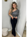 SILVER - 'NORA' - SPARKLE ONE ARM ALL OVER SEQUIN TOP