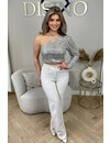 BEIGE - 'NORA' - SPARKLE ONE ARM ALL OVER SEQUIN TOP