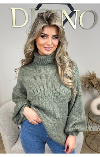 KHAKI GREEN - 'SOPHIA COL' - WOOL OVERSIZED PREMIUM QUALITY BELL SLEEVE KNIT KHAKI GREEN - 'SOPHIA COL' - WOOL OVERSIZED PREMIUM QUALITY BELL SLEEVE KNIT