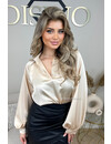 BEIGE - 'LARA' - SILKY SATIN OVERSIZED V-NECK BLOUSE