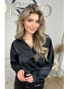 BLACK - 'LARA' - OVERSIZED V-NEVK SATIN BLOUSE