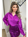 PURPLE - 'LARA' - V-NECK SATIN OVERSIZED BLOUSE