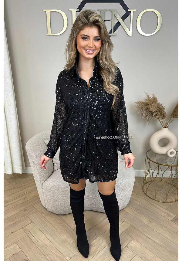 BLACK - 'JASMINE BLOUSE DRESS' - OVERSIZED SEQUINN ALL OVER BLOUSE DRESS