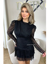 BLACK - 'ELSA DRESS' - ASSYMETRIC SPARKLE LONG SLEEVE DRESS