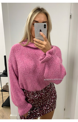 CANDY PINK - 'LINA RUFFLE KNIT' - SOFT & COZY WOOL OVERSIZED RUFFLE KNIT 