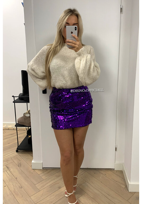 PURPLE - 'AZELIA SKIRT' - ALL OVER STRETCH SEQUIN SKIRT