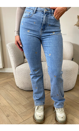 BLUE - 'HEART JEANS' - SUPER STRETCH STRAIGHT LEG JEANS WITH HEARTS