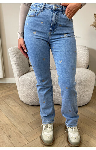 BLUE - 'HEART JEANS' - SUPER STRETCH STRAIGHT LEG JEANS WITH HEARTS 