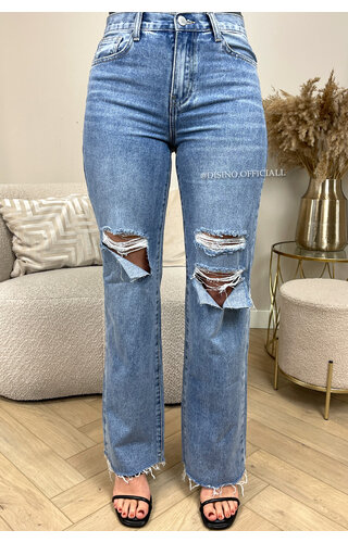 LIGHT BLUE - 'MURCIA' - EXTREME RIPPED STRAIGHT LEG SPLIT JEANS - 1681 