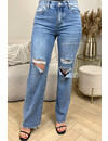 LIGHT BLUE - 'MURCIA' - EXTREME RIPPED STRAIGHT LEG SPLIT JEANS - 1681