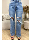 LIGHT BLUE - 'MURCIA' - EXTREME RIPPED STRAIGHT LEG SPLIT JEANS - 1681