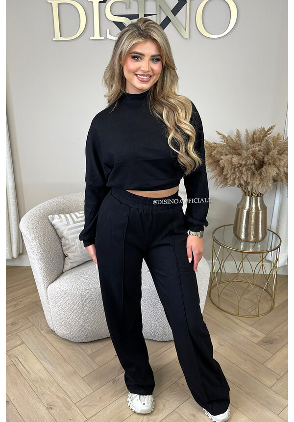 BLACK - 'EVI SET' - PREMIUM QUALITY WIDE LEG TWO PIECE SET