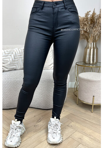 Womens Skinny High Waisted Jeans Coated Jegging Leather Look Pant 