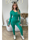 GREEN - 'LISA' - BASIC RIBBED V-NECK TWO PIECE SET