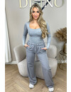 LIGHT GREY - 'KIMMSS TOP' - PERFECT FIT V-NECK LONG SLEEVE TOP