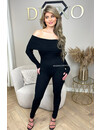 BLACK - 'JAIMY-LYNN JUMPSUIT' - RIBBED OFF SHOULDER LONG SLEEVE JUMPSUIT