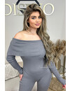 GREY - 'JAIMY-LYNN JUMPSUIT' - RIBBED OFF SHOULDER LONG SLEEVE JUMPSUIT