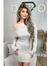 BEIGE - 'JAIMY-LYNN' - RIBBED OFF SHOULDER LONG SLEEVE DRESS