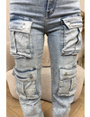 WHITEWASH BLUE - 'REESE JEANS' - SUPER STRETCH MULTIPOCKET CARGO JEANS