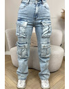 WHITEWASH BLUE - 'REESE JEANS' - SUPER STRETCH MULTIPOCKET CARGO JEANS