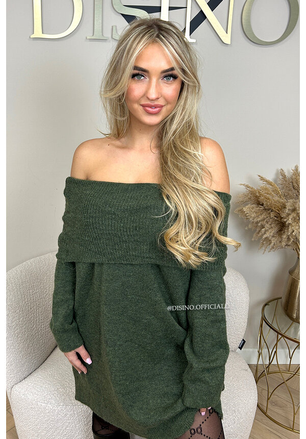 KHAKI GREEN - 'MILOU DRESS' - PREMIUM QUALITY OFF SHOULDER KNITTED DRESS