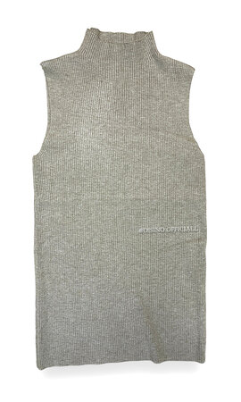 TAUPE - 'VOYEL' - TURTLE NECK SLEEVELESS RIBBED TOP