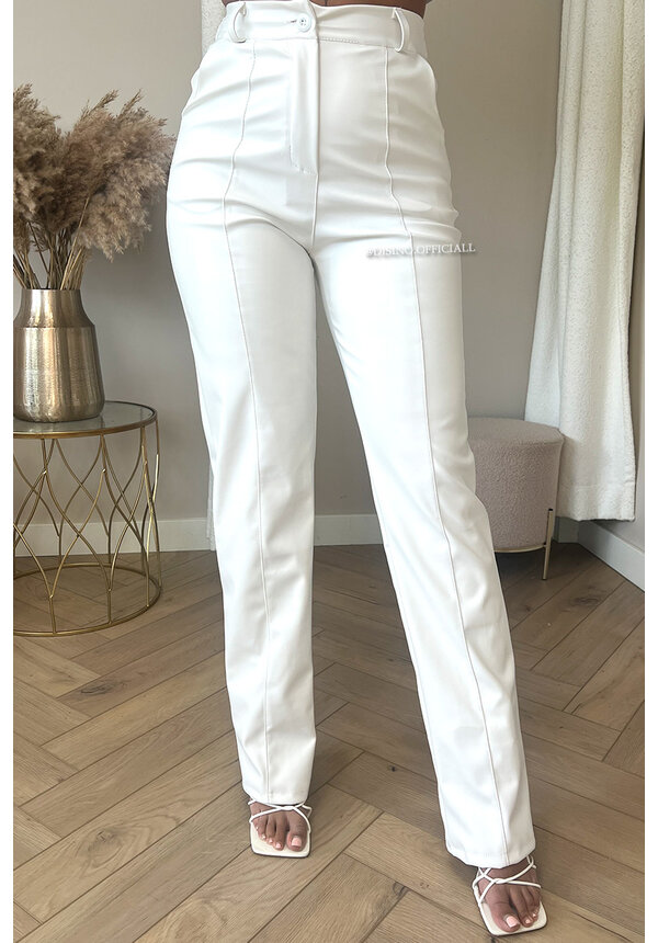 WHITE - 'SKYLA LEATHER' - HIGH WAIST VEGAN LEATHER STRAIGHT LEG PANTS