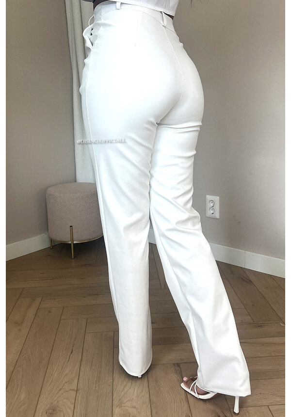 WHITE - 'SKYLA LEATHER' - HIGH WAIST VEGAN LEATHER STRAIGHT LEG PANTS