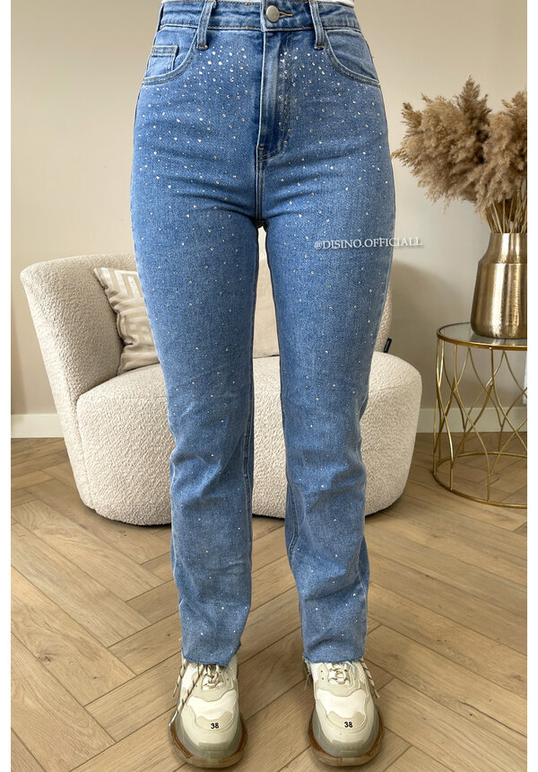 BLUE - 'SWAROVSKI JEANS' - SUPER STRETCH STRAIGHT LEG JEANS WITH DIAMONDS