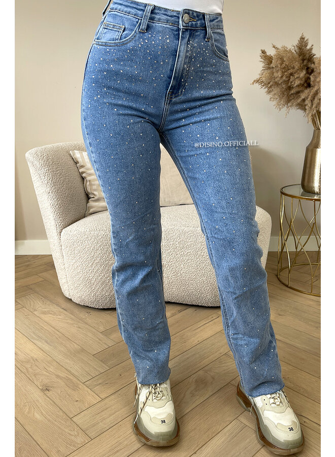 BLUE - 'SWAROVSKI JEANS' - SUPER STRETCH STRAIGHT LEG JEANS WITH DIAMONDS