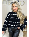 BLACK - 'EMMA KNIT' - OVERSIZED ALL OVER HEARTS KNITTED SWEATER