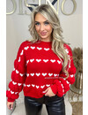 RED - 'EMMA KNIT' - OVERSIZED ALL OVER HEARTS KNITTED SWEATER