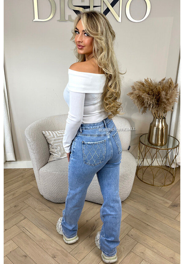 LIGHT BLUE - 'DIAMONDS JEANS' - EXCLUSIVE STRETCH STRAIGHT LEG JEANS