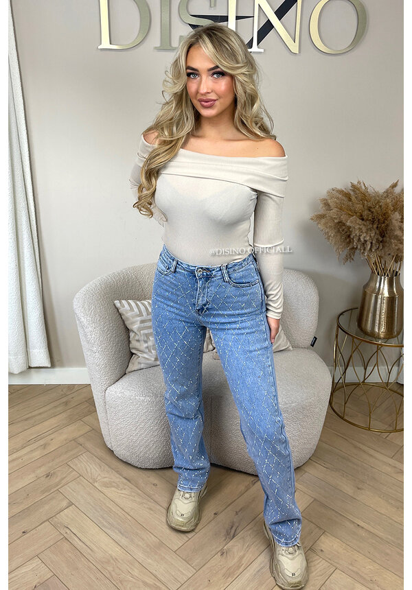 BEIGE - 'DYON' - OFF SHOULDER LONG SLEEVE TOP