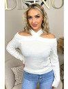 WHITE - 'VEERLE KNIT' - OPEN SHOULDERS SOFT KNIT