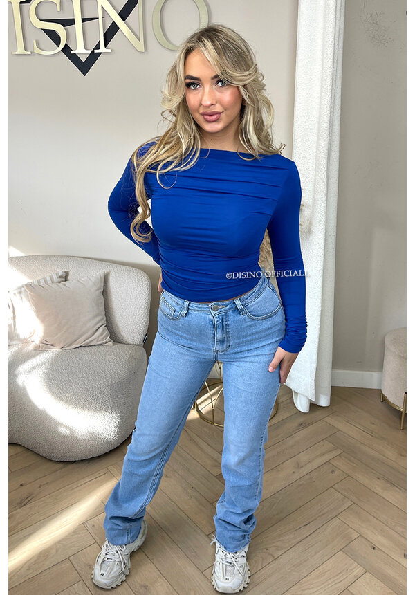 ROYAL BLUE - 'ALANI TOP' - RUCHED LONG SLEEVE TOP