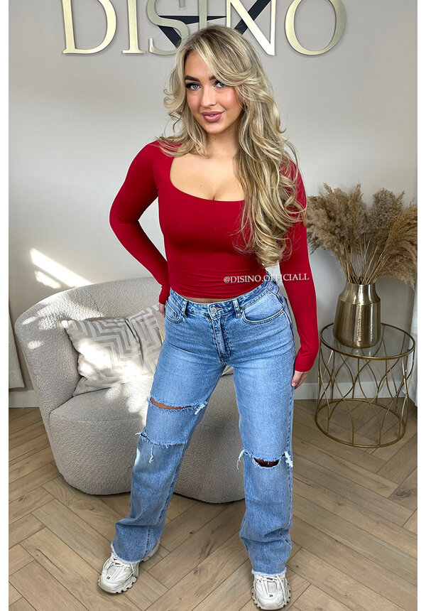 BLUE - 'DUBLIN' - STRETCH RIPPED KNEE BOYFRIEND JEANS - 3337