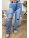 BLUE - 'DUBLIN' - STRETCH RIPPED KNEE BOYFRIEND JEANS - 3337